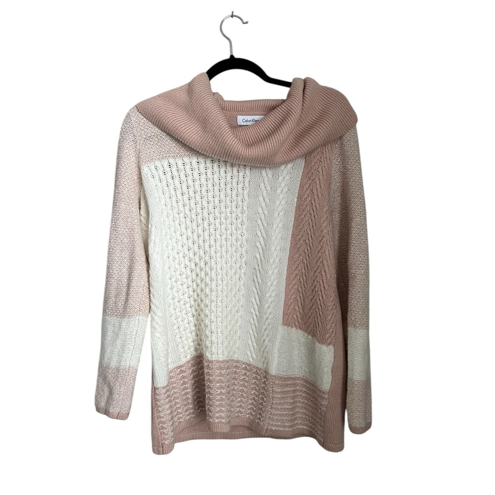 Calvin Klein Blush and Ivory Cowl Neck Sweater